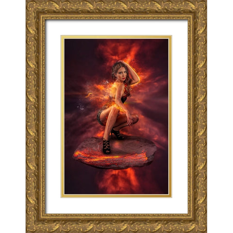 Firegirl Gold Ornate Wood Framed Art Print with Double Matting by Egger, Marcel