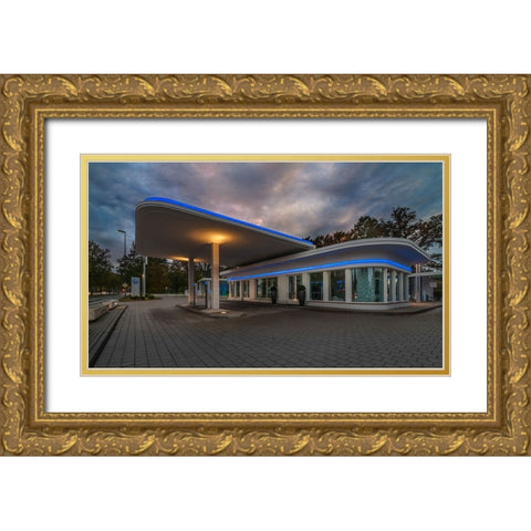 Gas Station Gold Ornate Wood Framed Art Print with Double Matting by Gunther, Hans
