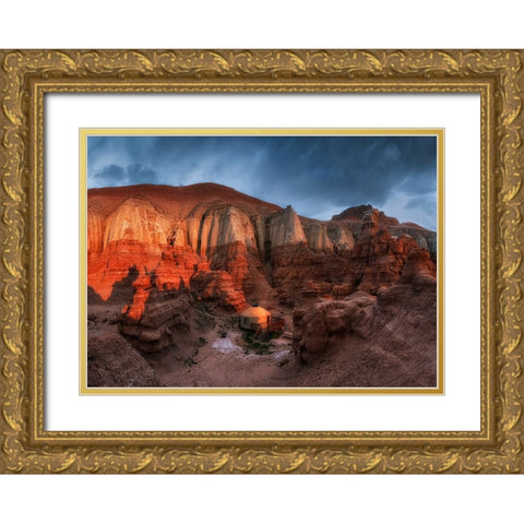 Yurt In The Canyon Gold Ornate Wood Framed Art Print with Double Matting by Xu, Mei