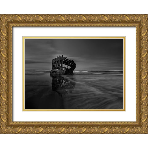 The Wreck Of The Peter Iredale Gold Ornate Wood Framed Art Print with Double Matting by Ji, Shirley