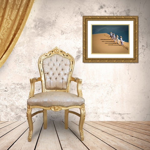 Walking Up The Sand Dune Gold Ornate Wood Framed Art Print with Double Matting by Yuk Kong, John