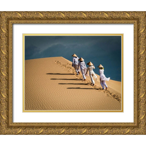 Walking Up The Sand Dune Gold Ornate Wood Framed Art Print with Double Matting by Yuk Kong, John