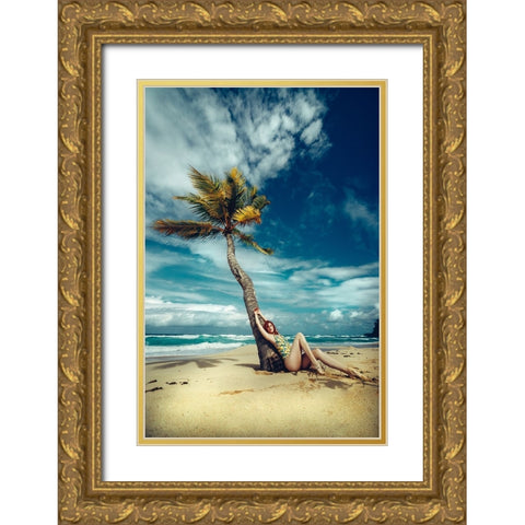 All I need is a palm tree and a cool breeze Gold Ornate Wood Framed Art Print with Double Matting by Bolgov (Axe), Ruslan