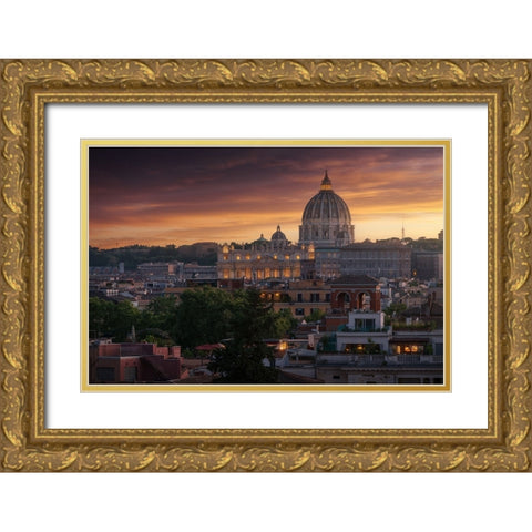 Vatican Sunset Gold Ornate Wood Framed Art Print with Double Matting by Parejo, Jose