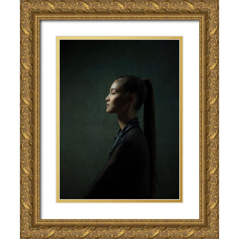 Annie Gold Ornate Wood Framed Art Print with Double Matting by Chai Telan, Thanakorn