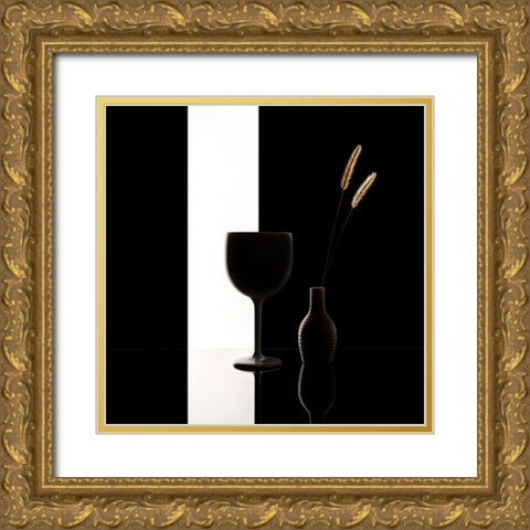 Black And White Gold Ornate Wood Framed Art Print with Double Matting by Perfoncio, Margareth