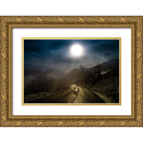 Mountain Road Gold Ornate Wood Framed Art Print with Double Matting by Baudot, Christophe
