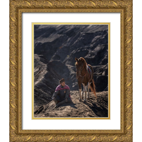 Waiting Gold Ornate Wood Framed Art Print with Double Matting by Mikael, Fira