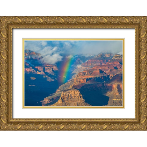 Rainbow Over Grand Canyon Gold Ornate Wood Framed Art Print with Double Matting by Xu, Kevin