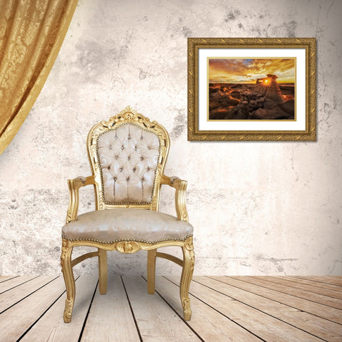 Bisti Badlands at Sunset Gold Ornate Wood Framed Art Print with Double Matting by Z, Leechee