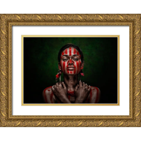 A Tribal Woman Gold Ornate Wood Framed Art Print with Double Matting by Bhattacharyya, Partha