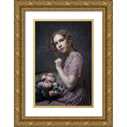 With Flowers Gold Ornate Wood Framed Art Print with Double Matting by Franke, Ruth