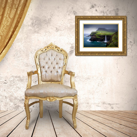 Waterfall Gold Ornate Wood Framed Art Print with Double Matting by Zhang, Dennis