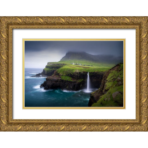Waterfall Gold Ornate Wood Framed Art Print with Double Matting by Zhang, Dennis