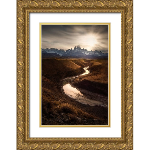 Mountain View Gold Ornate Wood Framed Art Print with Double Matting by Zhang, Yan