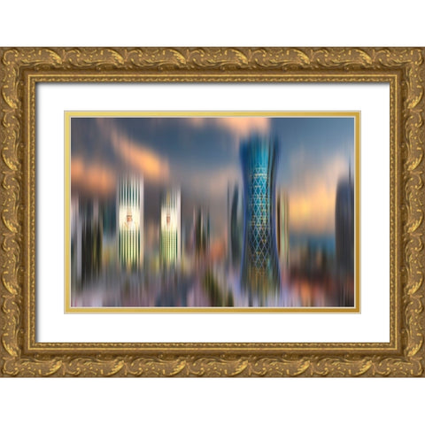 City Skyscrapers Gold Ornate Wood Framed Art Print with Double Matting by Allam, Abdelkader
