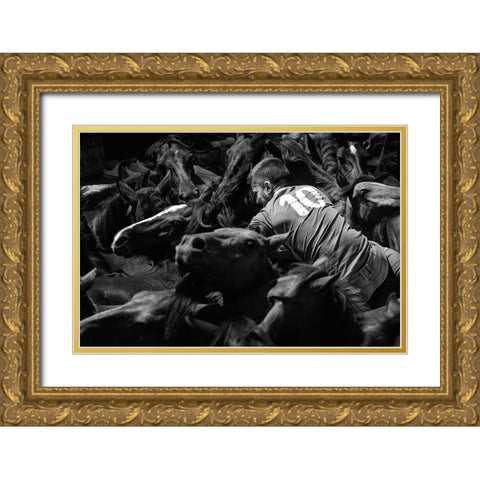 Mounted The Horse (A Rapa Das Bestas) Gold Ornate Wood Framed Art Print with Double Matting by Pascual Buye, Santiago