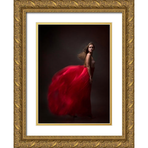 Red With The Wind. Gold Ornate Wood Framed Art Print with Double Matting by Raskin, Moris
