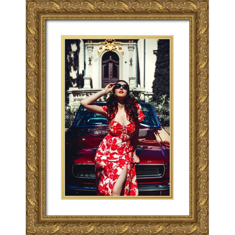 Riding the Mustang Gold Ornate Wood Framed Art Print with Double Matting by Bolgov (Axe), Ruslan