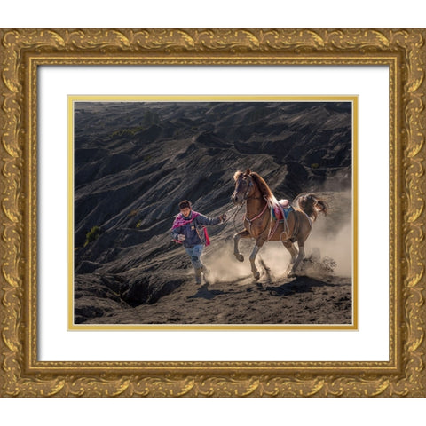 Run Gold Ornate Wood Framed Art Print with Double Matting by Mikael, Fira