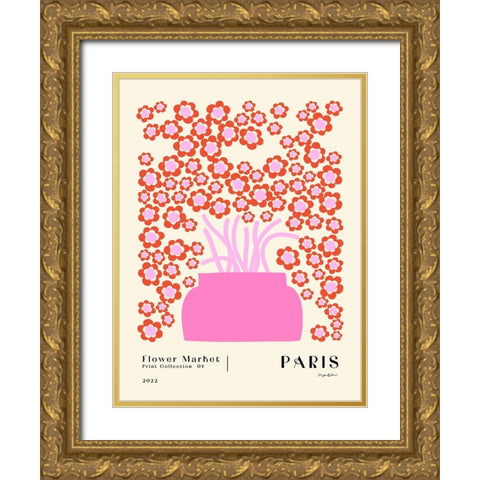 Flower Market. Paris Gold Ornate Wood Framed Art Print with Double Matting by NKTN