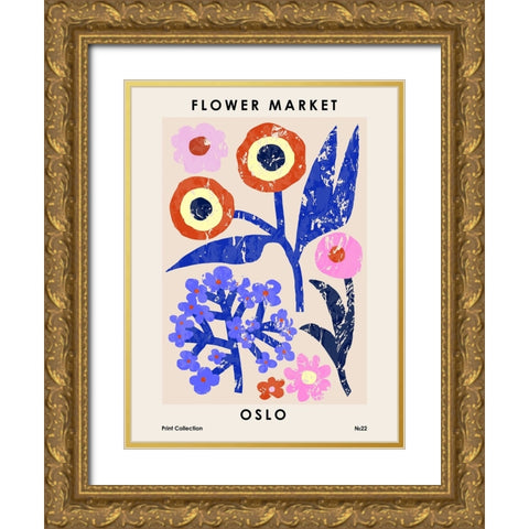 Flower Market. Oslo Gold Ornate Wood Framed Art Print with Double Matting by NKTN