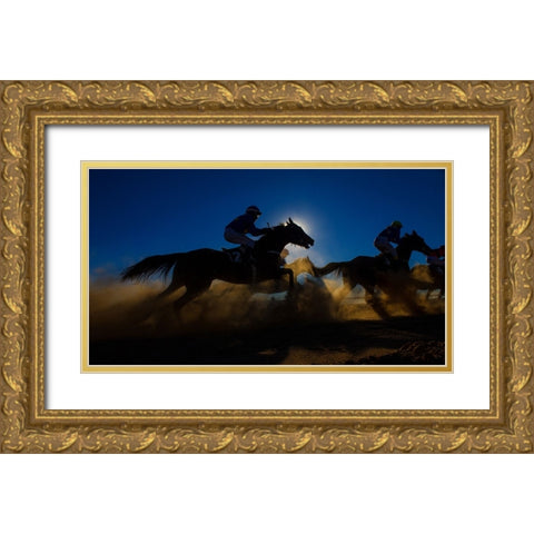 Horse Racing Through The Dust Gold Ornate Wood Framed Art Print with Double Matting by Lee Chapman, Sharon