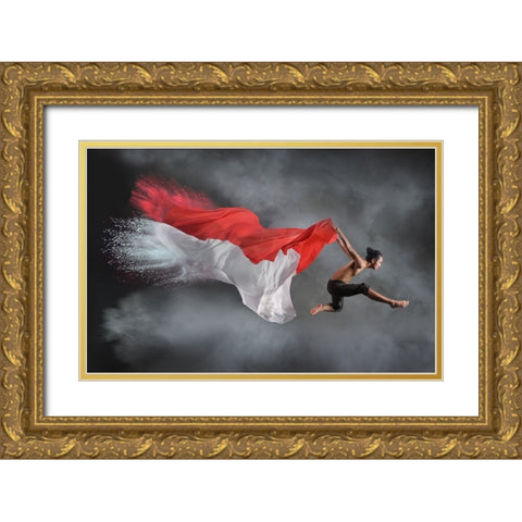 Jumper Man Gold Ornate Wood Framed Art Print with Double Matting by Aditya, Rawisyah