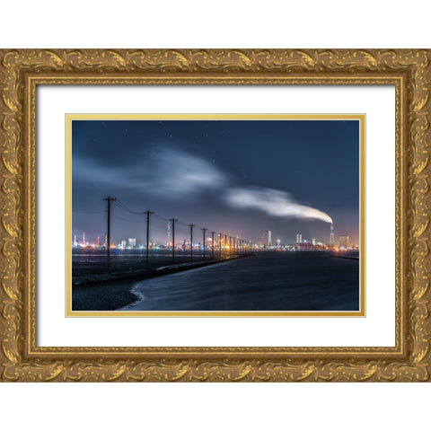 Undersea Power Pole And Factory Gold Ornate Wood Framed Art Print with Double Matting by Hara, Tomoshi