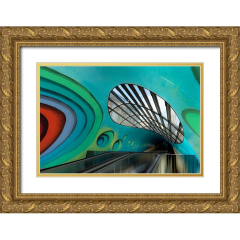 Cheerful Bicycle Cellar Gold Ornate Wood Framed Art Print with Double Matting by Van Son, Greetje