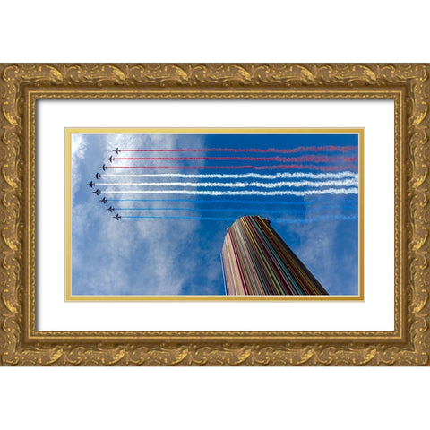 Multi-Coloured Lines Gold Ornate Wood Framed Art Print with Double Matting by Aloy, Jean-Marc