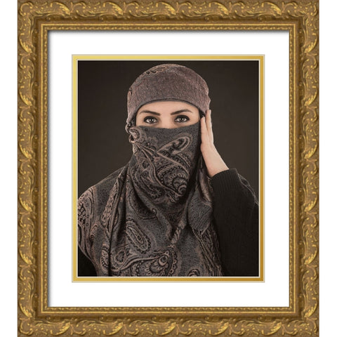 Arabian Eyes Gold Ornate Wood Framed Art Print with Double Matting by Olwy, Moutaz
