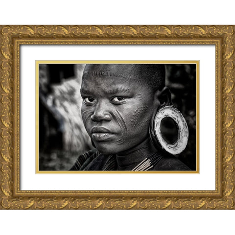 Surmi Woman - Ethiopia Gold Ornate Wood Framed Art Print with Double Matting by Inazio Kuesta, Joxe