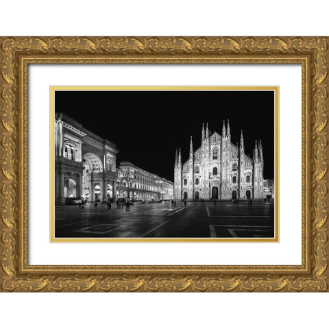 Milan By Night Gold Ornate Wood Framed Art Print with Double Matting by Simons, L.