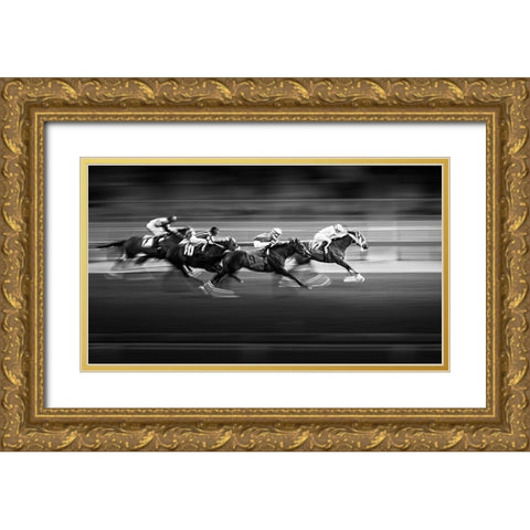 Horse Racing 3 Gold Ornate Wood Framed Art Print with Double Matting by Zhou, Steven