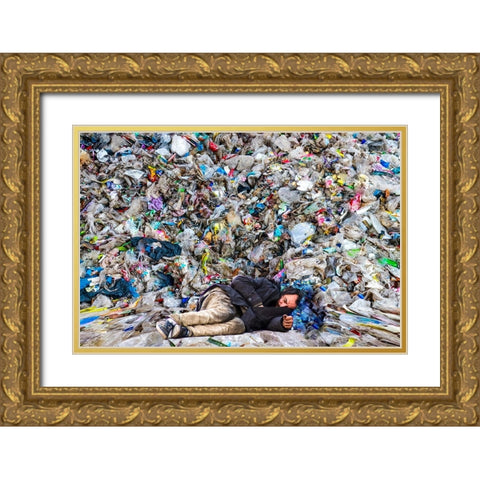 The Sleeping Man Gold Ornate Wood Framed Art Print with Double Matting by Dan, Ciupureanu
