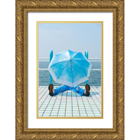 Blue Gold Ornate Wood Framed Art Print with Double Matting by Aoyama, Koichi