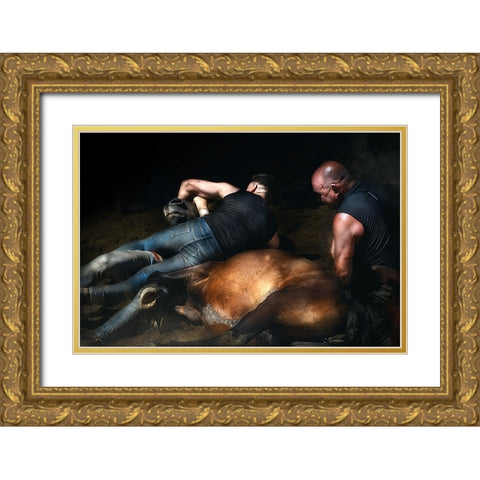 The Knock Down (A Rapa Das Bestas) Gold Ornate Wood Framed Art Print with Double Matting by Pascual Buye, Santiago
