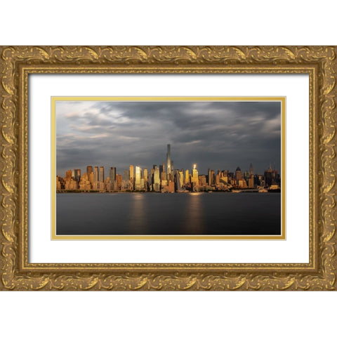 Urban Sunset Gold Ornate Wood Framed Art Print with Double Matting by Rong, Herbert