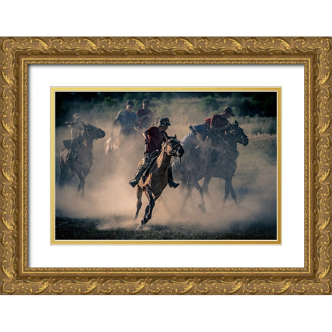 Horses Gold Ornate Wood Framed Art Print with Double Matting by Alcalay, Eyal
