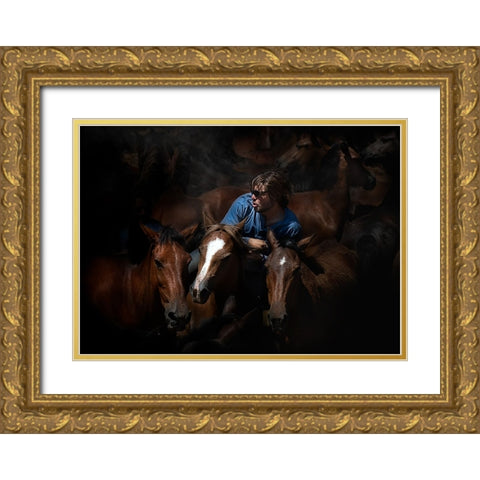 Aloitadores IV (A Rapa Das Bestas) Gold Ornate Wood Framed Art Print with Double Matting by Pascual Buye, Santiago