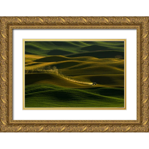Palouse Wheat Fields Gold Ornate Wood Framed Art Print with Double Matting by Dickau, Kristel