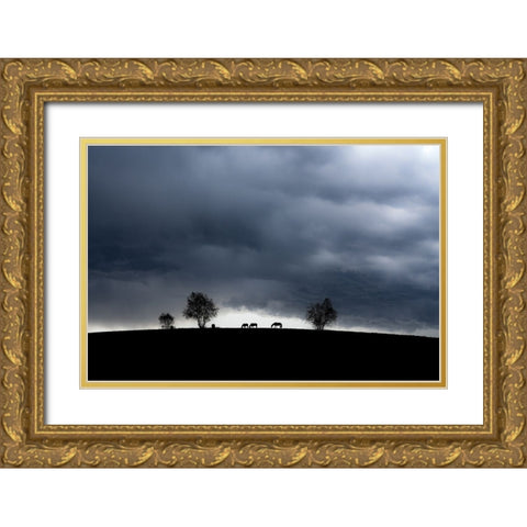A Family Of Three Gold Ornate Wood Framed Art Print with Double Matting by Fei, Hsiao-Yang