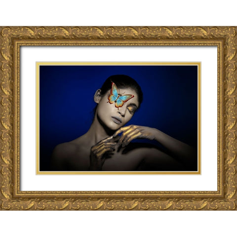 The Butterfly Girl Gold Ornate Wood Framed Art Print with Double Matting by Bhattacharyya, Partha