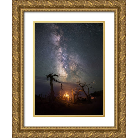 Under The Milkyway Gold Ornate Wood Framed Art Print with Double Matting by Liao, Yuhan