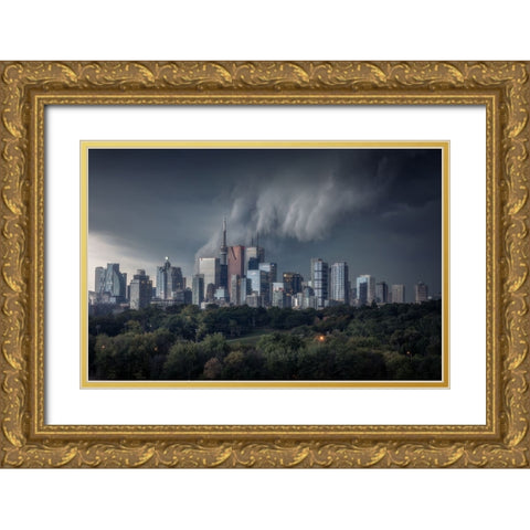 Ominous Gold Ornate Wood Framed Art Print with Double Matting by Hill, David
