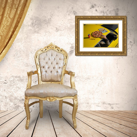 Pizza On Mustang Old School Gold Ornate Wood Framed Art Print with Double Matting by Hamedani, Ardalan