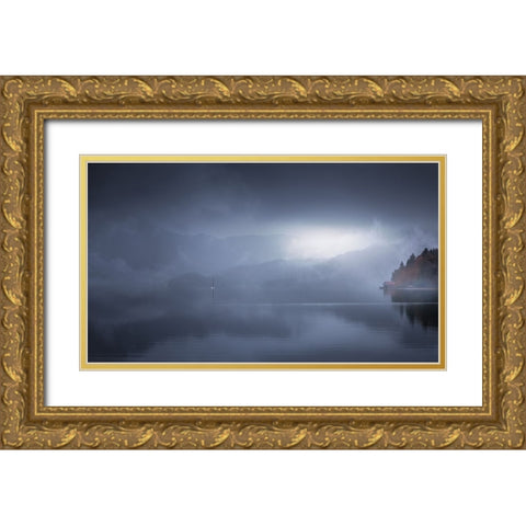 Foggy Morning In Walchensee 7R20727 Gold Ornate Wood Framed Art Print with Double Matting by Joanaduenas