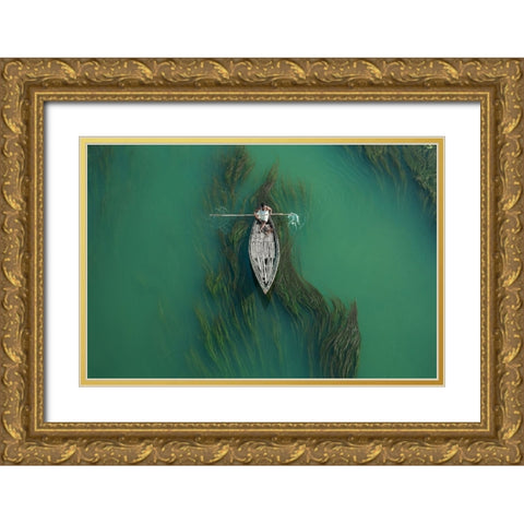Crossing Algae RIVer Gold Ornate Wood Framed Art Print with Double Matting by Amdad Hossain, Muhammad