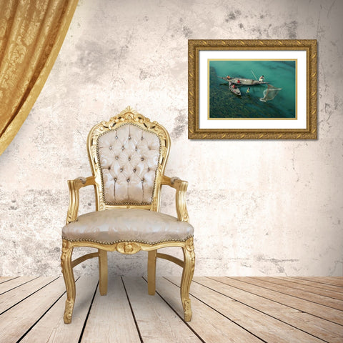 Fishing In The Algae RIVer Gold Ornate Wood Framed Art Print with Double Matting by Amdad Hossain, Muhammad